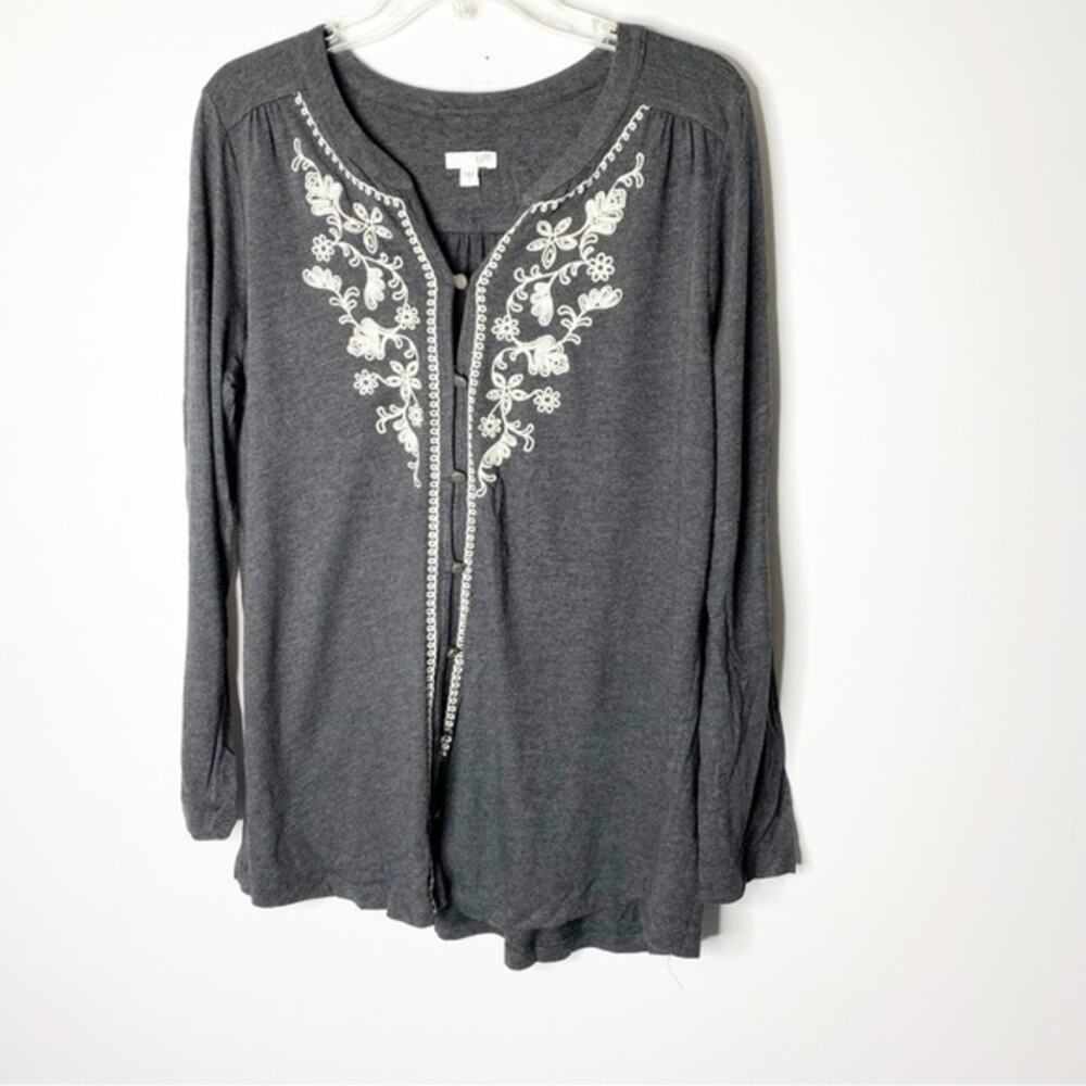 J.Jill Embroidered Button Front Jersey Knit Top Size Large